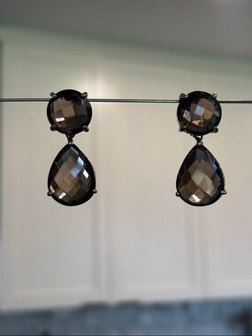 Cognac to light brown Quartz Faceted Teardrop Drop Earrings - large statement